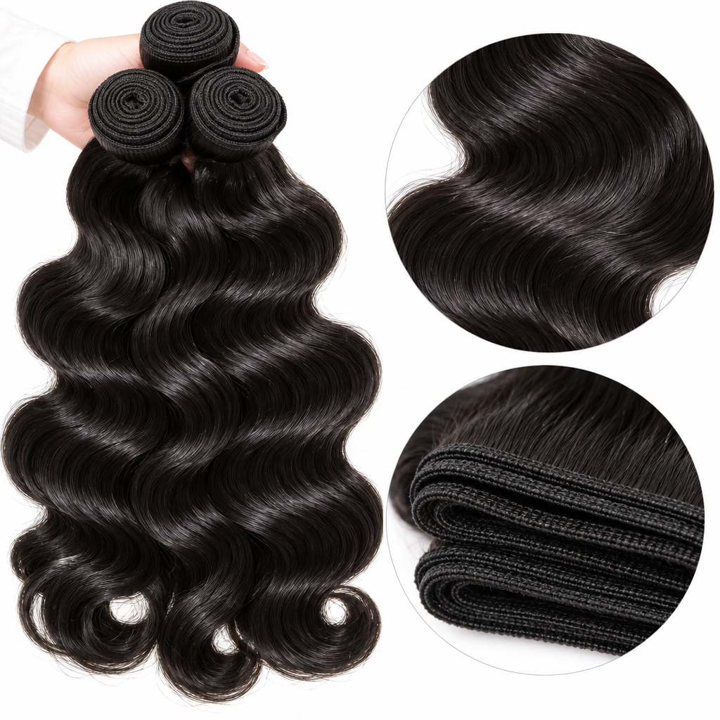 16A body wave hair bundles texture close-up