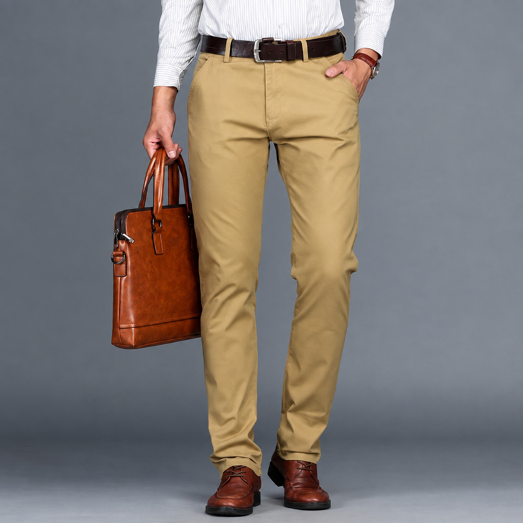 Men's cotton stretch straight casual pants khaki plus size