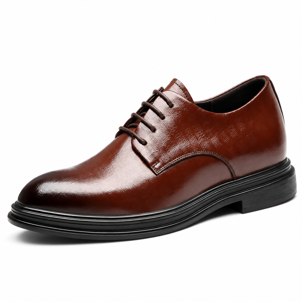 Men's elevator oxford dress shoes brown glossy leather