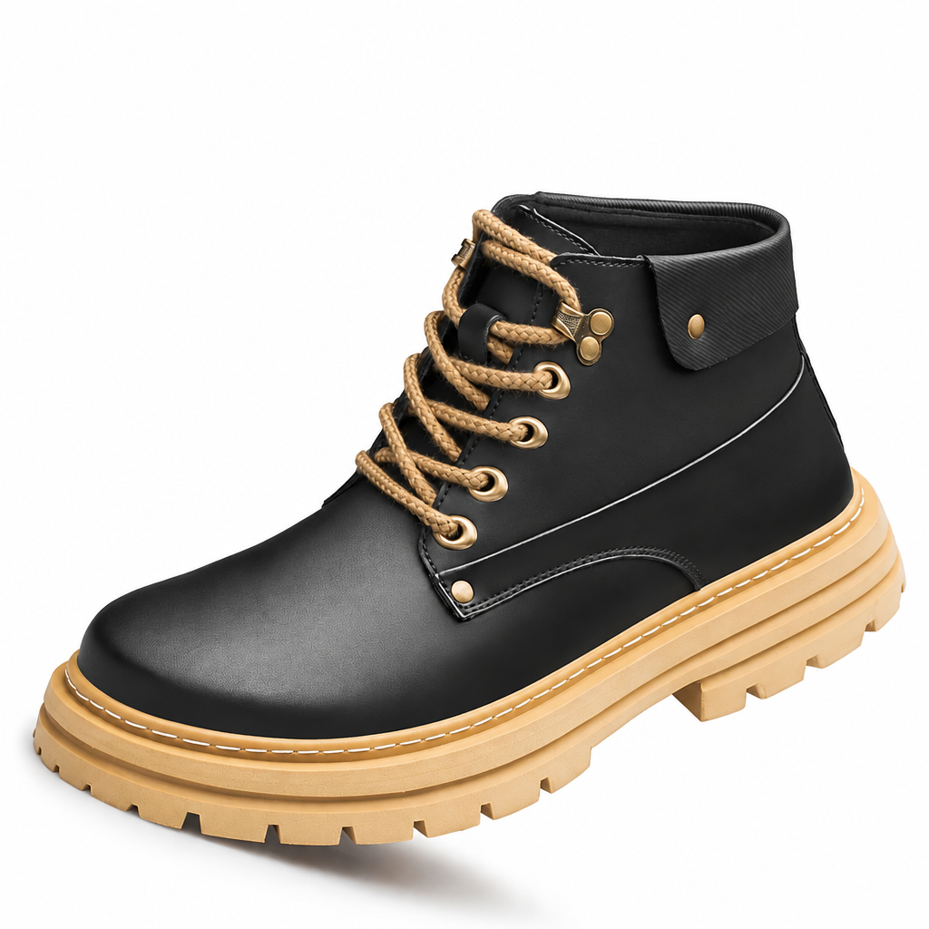 Men's elevator oxford chunky chelsea leather ankle boots black