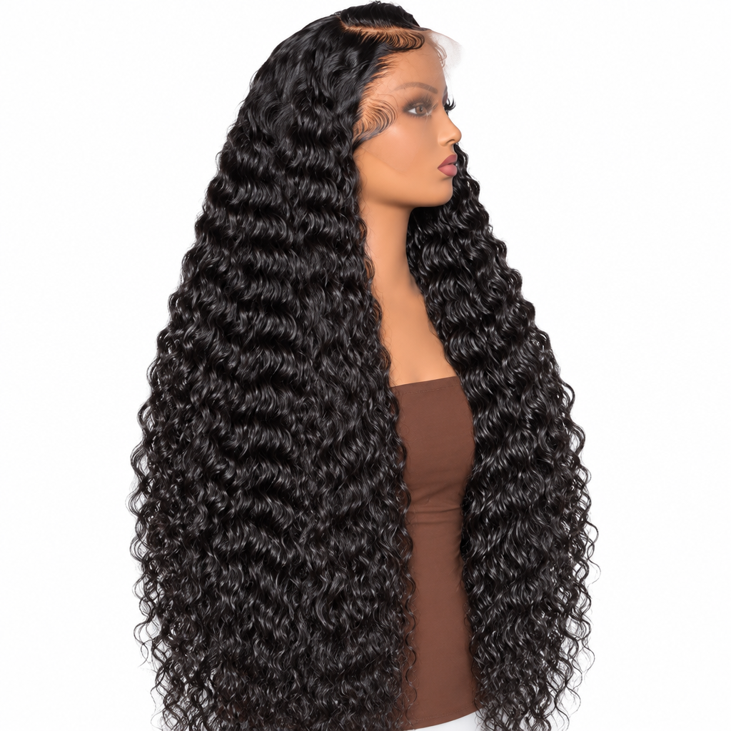 Loose deep wave HD lace frontal wig side view
