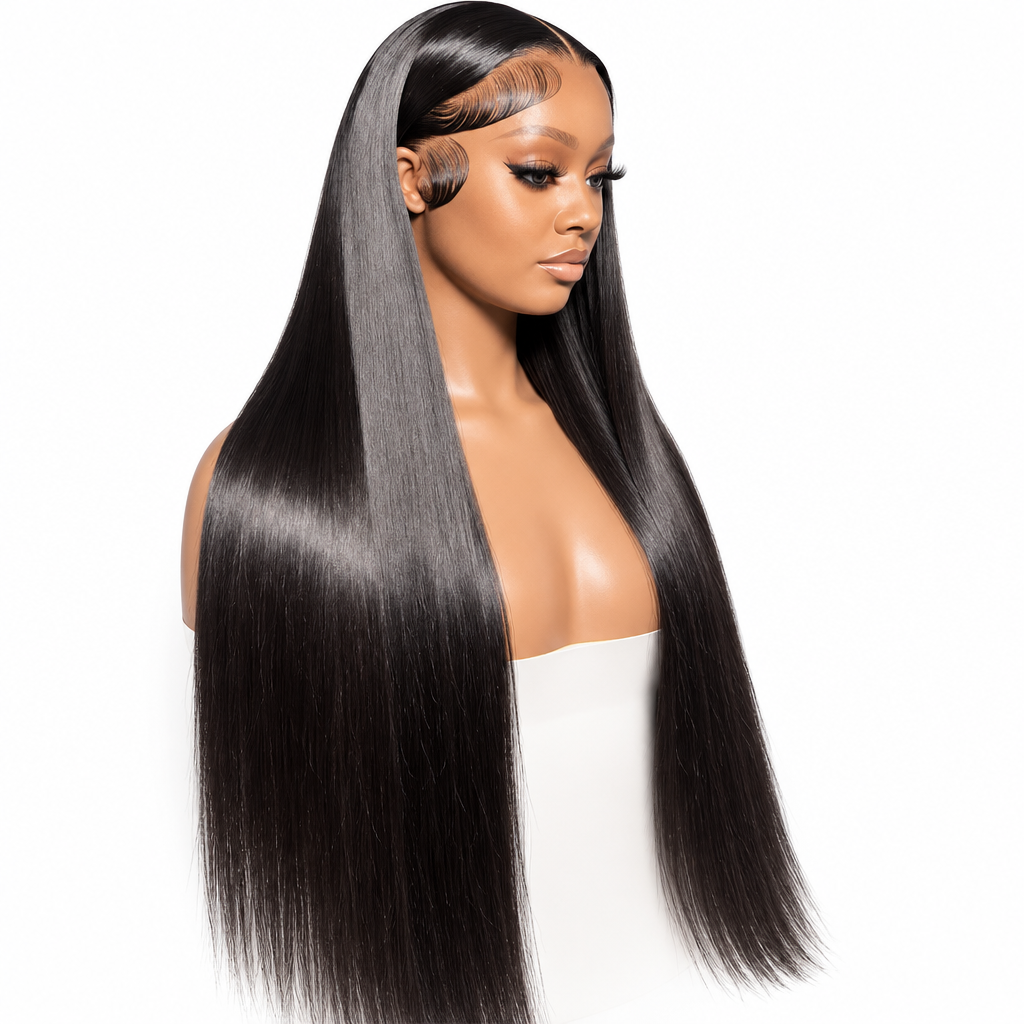 Bone straight HD lace frontal wig side view