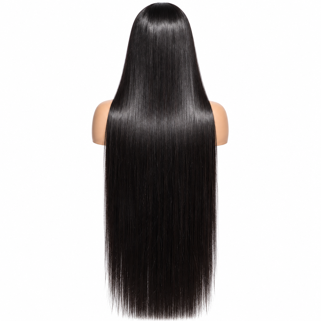 Bone straight HD lace frontal wig back length view