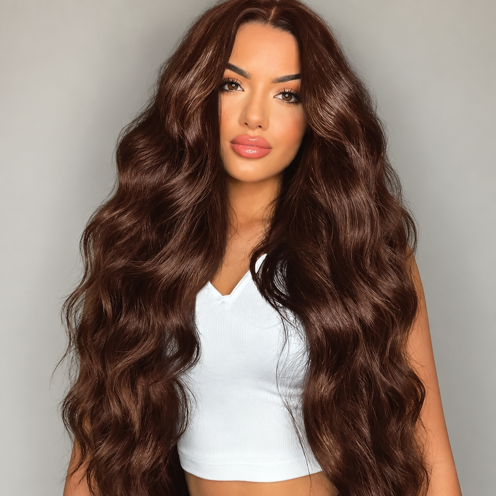 Women's chocolate brown body wave HD lace front wig