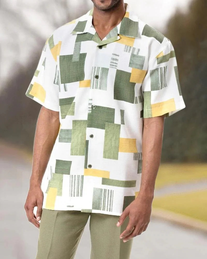 Men's Printed Shirt and Trousers Two-Piece Harajuku Set