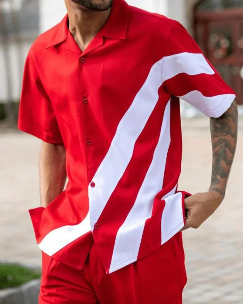 Men's Printed Shirt and Trousers Two-Piece Harajuku Set