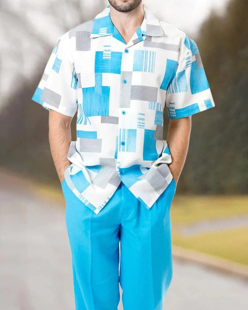 Men's Printed Shirt and Trousers Two-Piece Harajuku Set