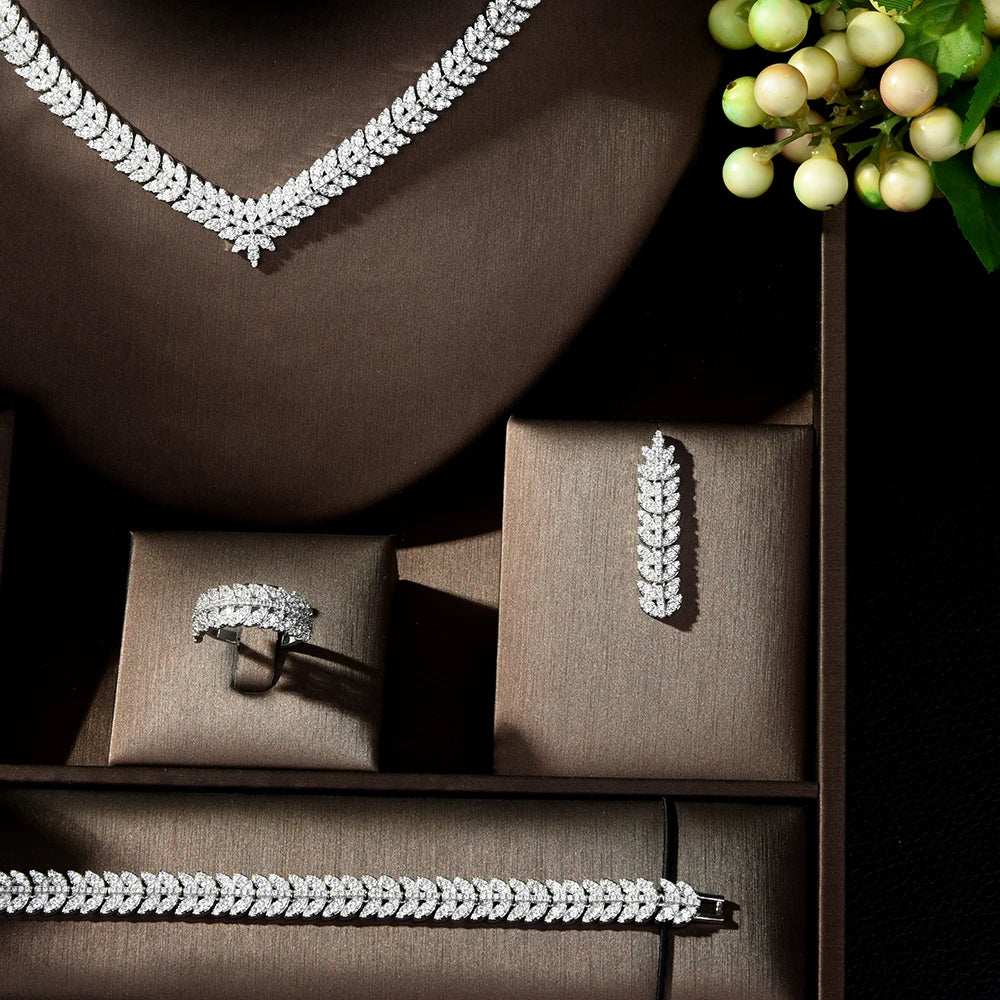 Women's 4-Piece CZ Crystal Bridal Wedding Jewelry Set