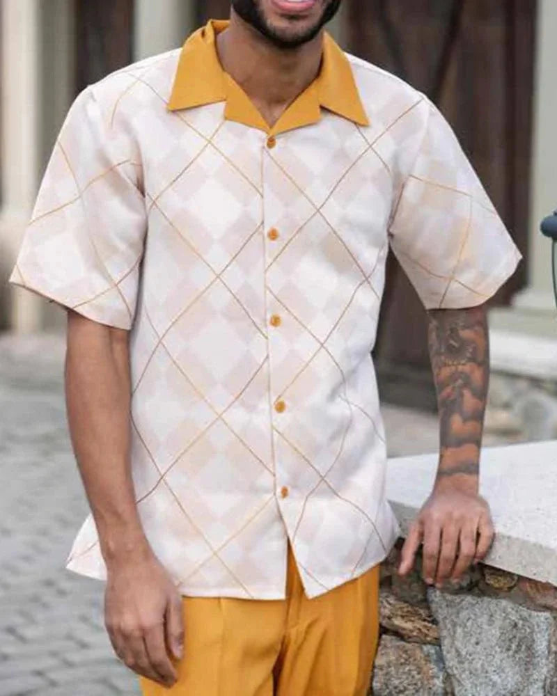Men's Printed Shirt and Trousers Two-Piece Harajuku Set