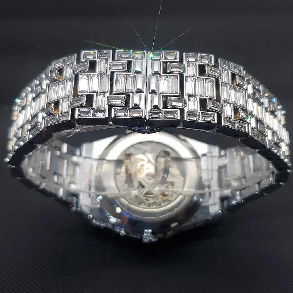 Men's Automatic Diamond Skeleton Mechanical Splash-Resistant Wristwatch