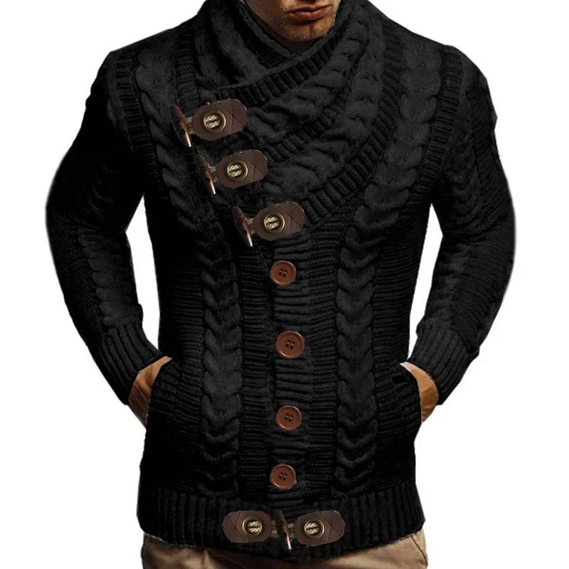 Men's Turtleneck Slim Knit Cardigan Sweater