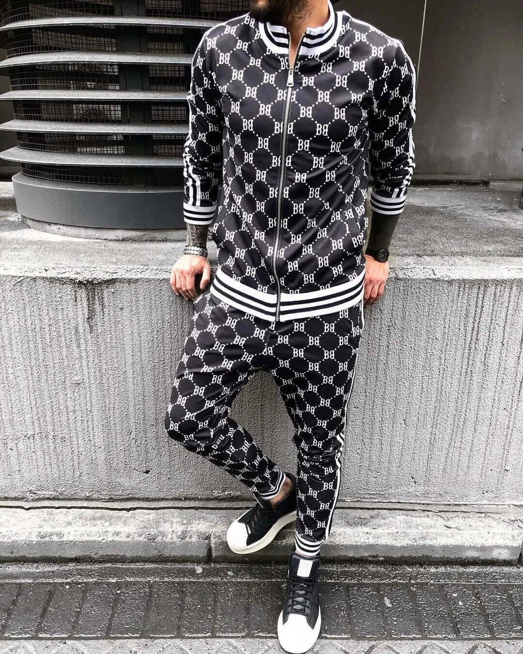 Mens Tracksuits Colorful Plaid Casual Zipper Hoodie Set 3D Print Set New Autumn Male Sweatshirt Clothes For Men