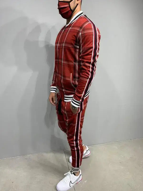 Mens Tracksuits Colorful Plaid Casual Zipper Hoodie Set 3D Print Set New Autumn Male Sweatshirt Clothes For Men