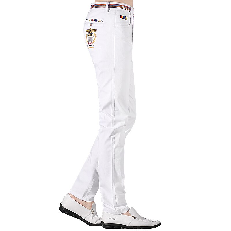Men's Stretch Cotton Embroidered Casual Trousers, Plus Size