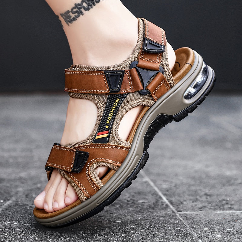 Men's Genuine Leather Gladiator Beach Sandals