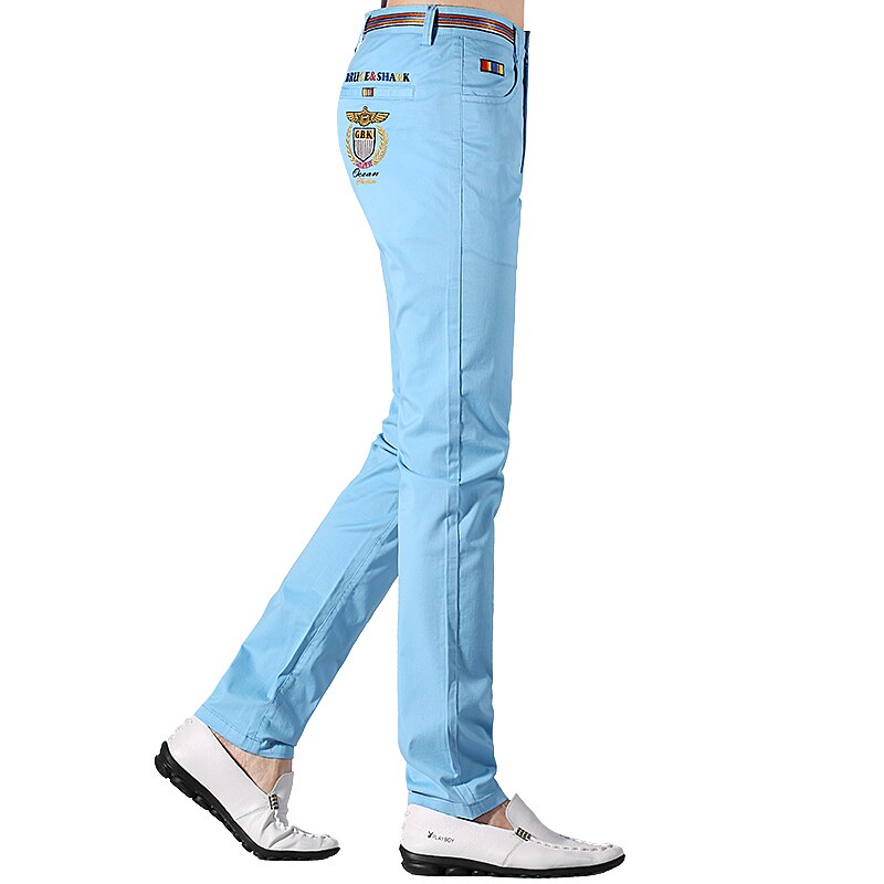 Men's Stretch Cotton Embroidered Casual Trousers, Plus Size
