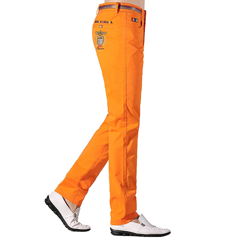 Men's Stretch Cotton Embroidered Casual Trousers, Plus Size