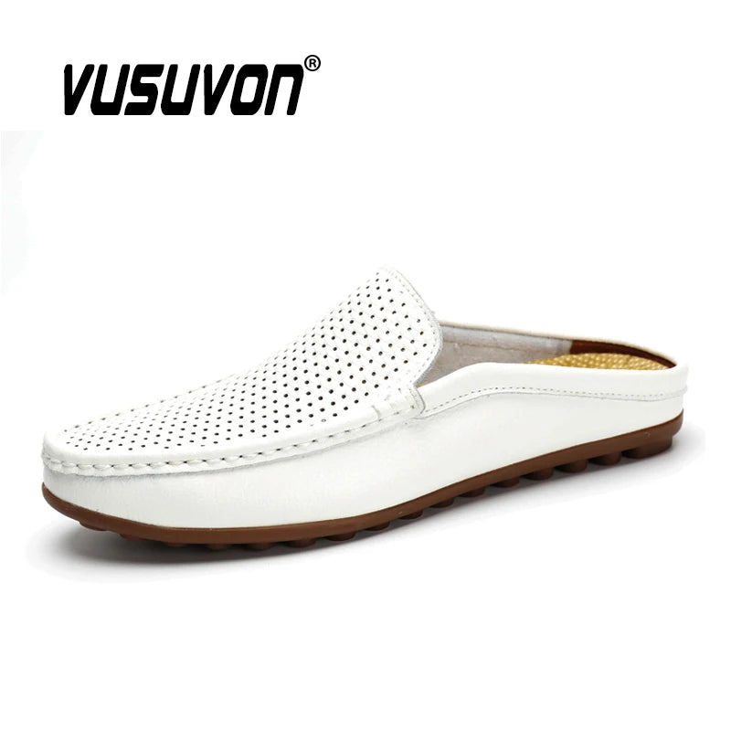 Men's Italian Genuine Leather Non-Slip Moccasin Slide Shoes