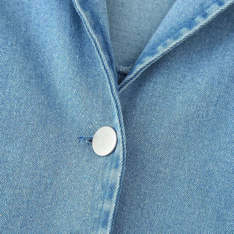 ZATRHMBM New Fashion Button-Up Denim Dress Retro Casual Sleeveless Lapel Elegant Lady Fashion Dress