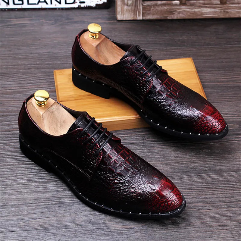 Men's crocodile leather oxford dress shoe detail view