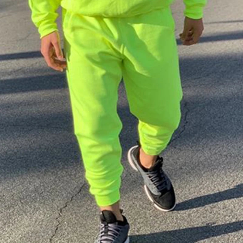 Men's Solid Neon Green Two-Piece Tracksuit Set