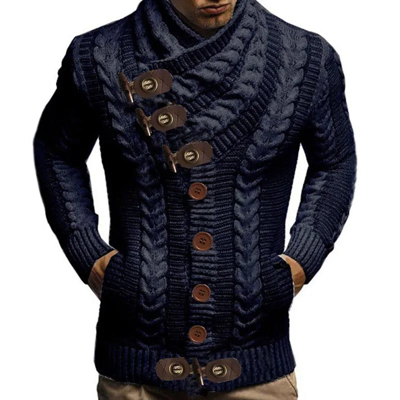 Men's Turtleneck Slim Knit Cardigan Sweater