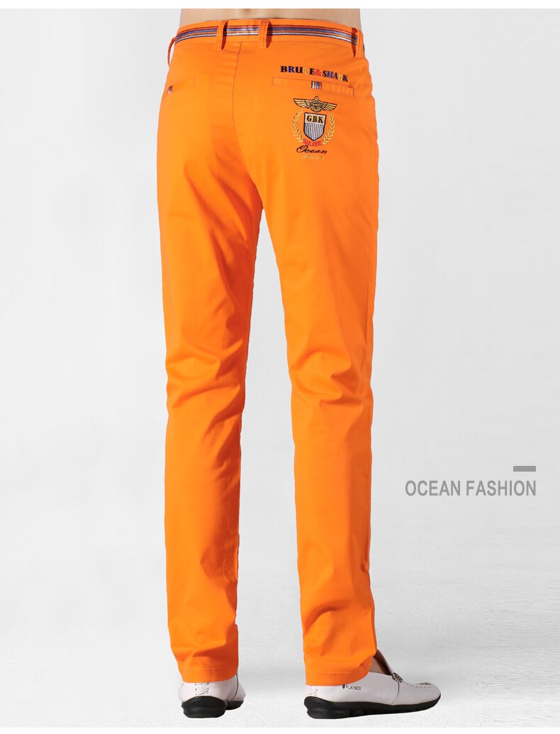 Men's Stretch Cotton Embroidered Casual Trousers, Plus Size