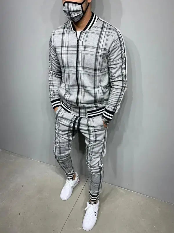 Mens Tracksuits Colorful Plaid Casual Zipper Hoodie Set 3D Print Set New Autumn Male Sweatshirt Clothes For Men