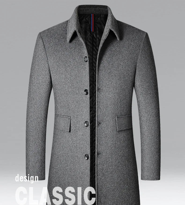 Men's Wool Turn-Down Collar Long Winter Coat