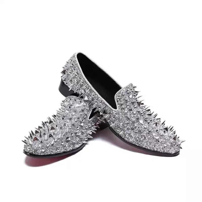 Men's Blue Bling Spike Slip-On Loafer Dress Shoes