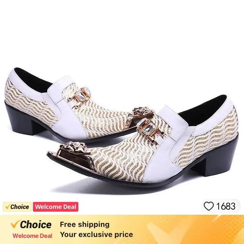 Men's Glitter Gold Italian Pointed Leather Wedding Dress Shoes
