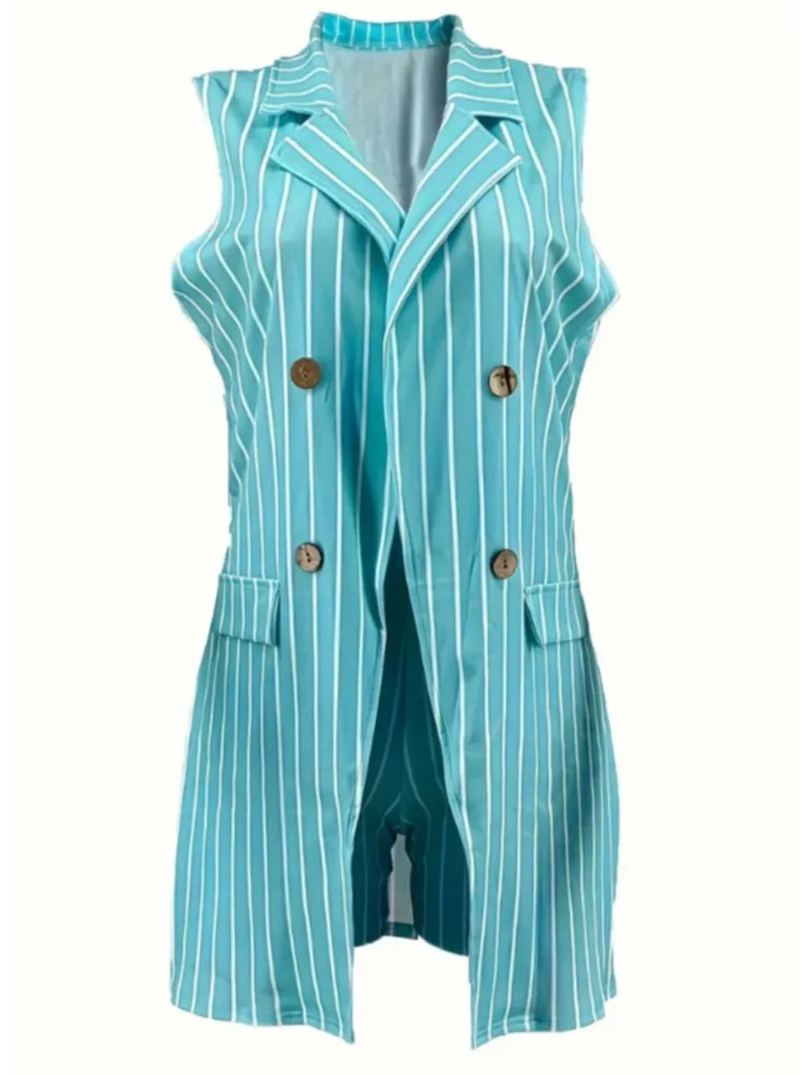 Women's Plus Size Bandage Striped Shorts Two-Piece Set
