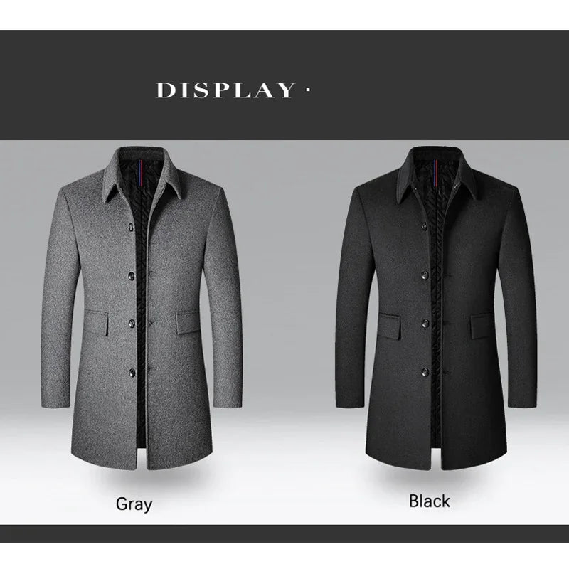 Men's Wool Turn-Down Collar Long Winter Coat
