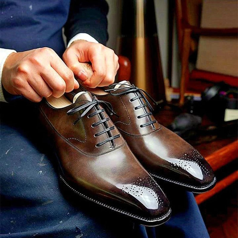 Men's Brown Black PU Lace-up Brogue Oxford Dress Shoes