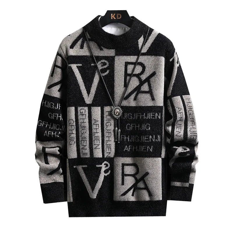 Men's Striped Round-Neck Knit Pullover Sweater