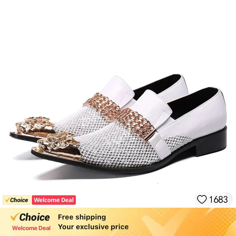 Men's Red Pointed Toe Crystal Leather Dress Shoes