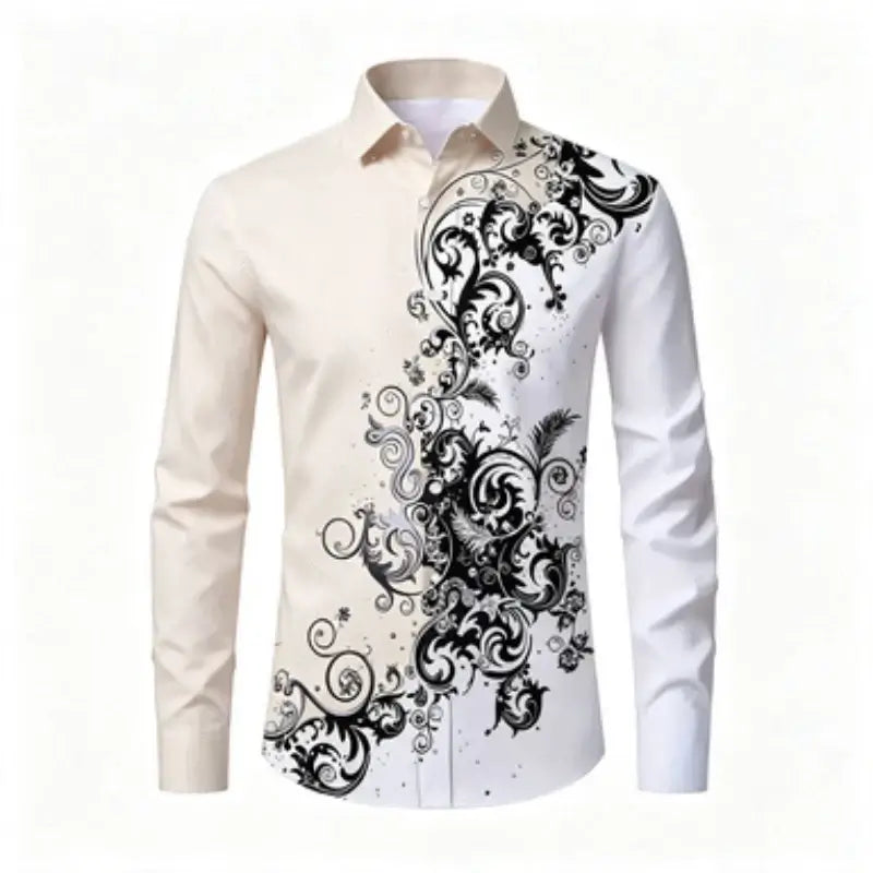 Men's Printed Long-Sleeve Collared Shirt, European Pattern