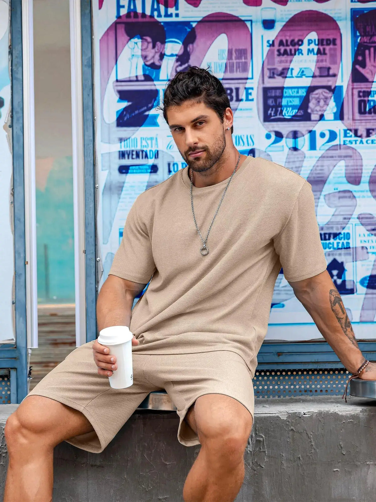 Mens T Shirt Shorts Set Fashion Mens Cross Printed Short Sleeve Two Pieces Oversized Outdoor Beach Sports Men's Plus Size Suit