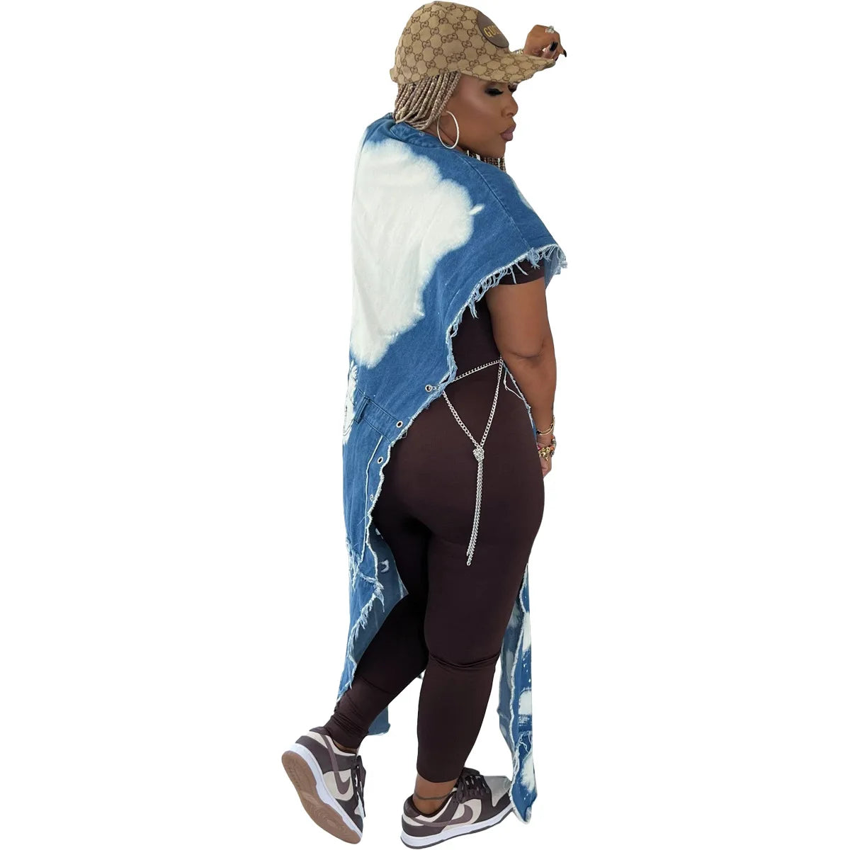 Women's Long Denim Trench Jacket with Pockets, Street Outerwear