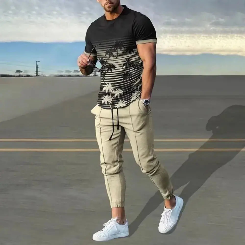Men's 3D Print Short Sleeve T-Shirt and Pants Set