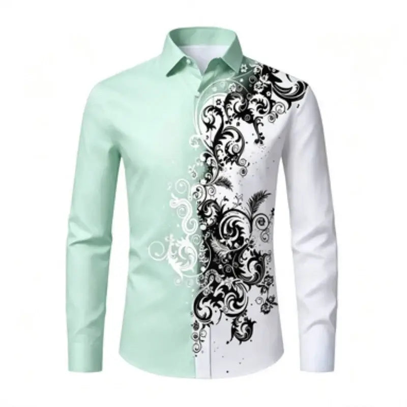 Men's Printed Long-Sleeve Collared Shirt, European Pattern