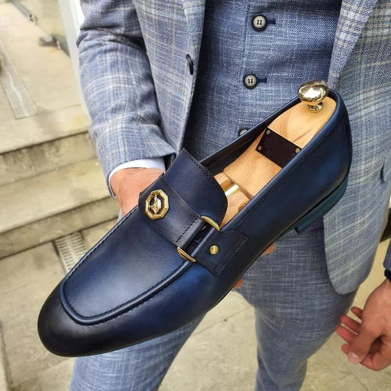 Men's Black Round Toe Slip-On Dress Loafers