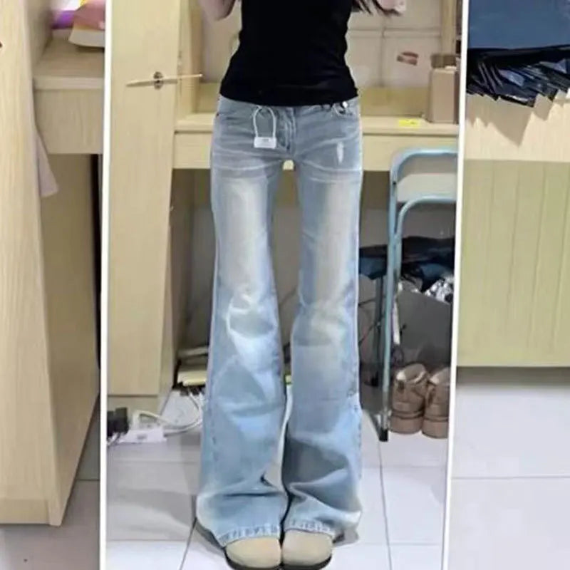 Women's Plus Size Light Wash Flared Low-Rise Bell Bottom Jeans
