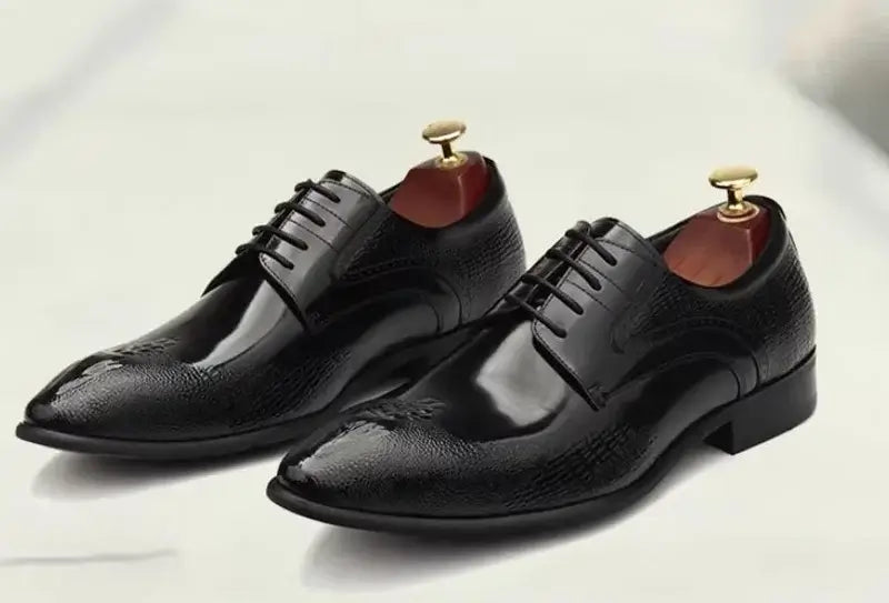 Men's Crocodile-Pattern Pointed Toe Leather Dress Shoes