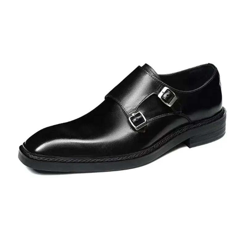 Men's Cowhide Square Toe Double Monk Strap Dress Shoes