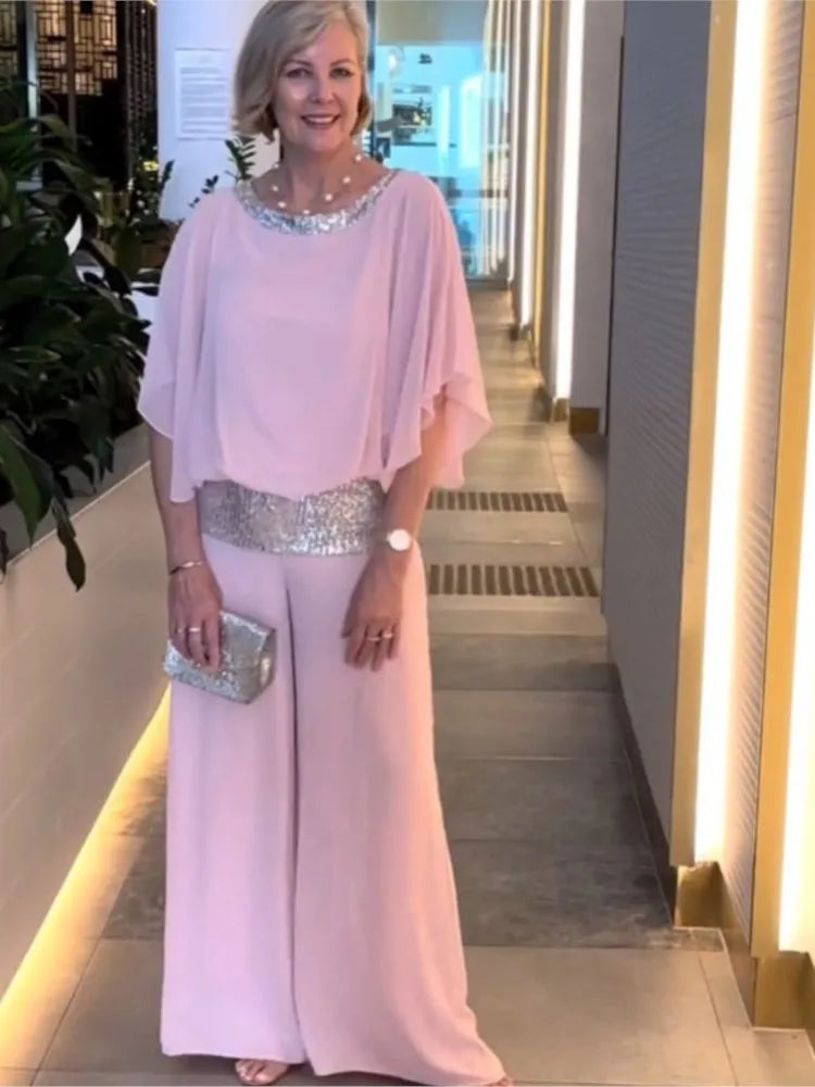 Women's Color-Block Glitter Batwing Top and Wide-Leg Pants Set