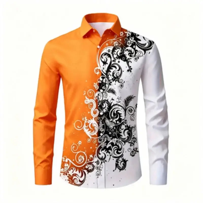 Men's Printed Long-Sleeve Collared Shirt, European Pattern