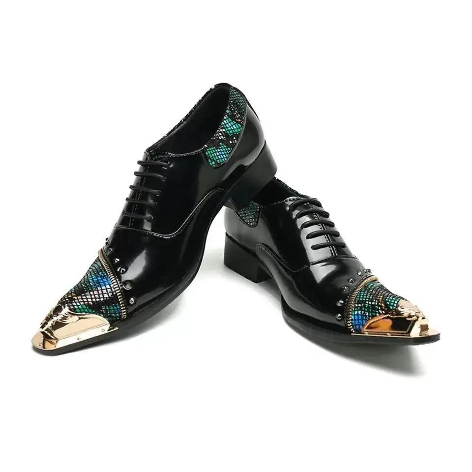 Men's Glitter Gold Italian Pointed Leather Wedding Dress Shoes