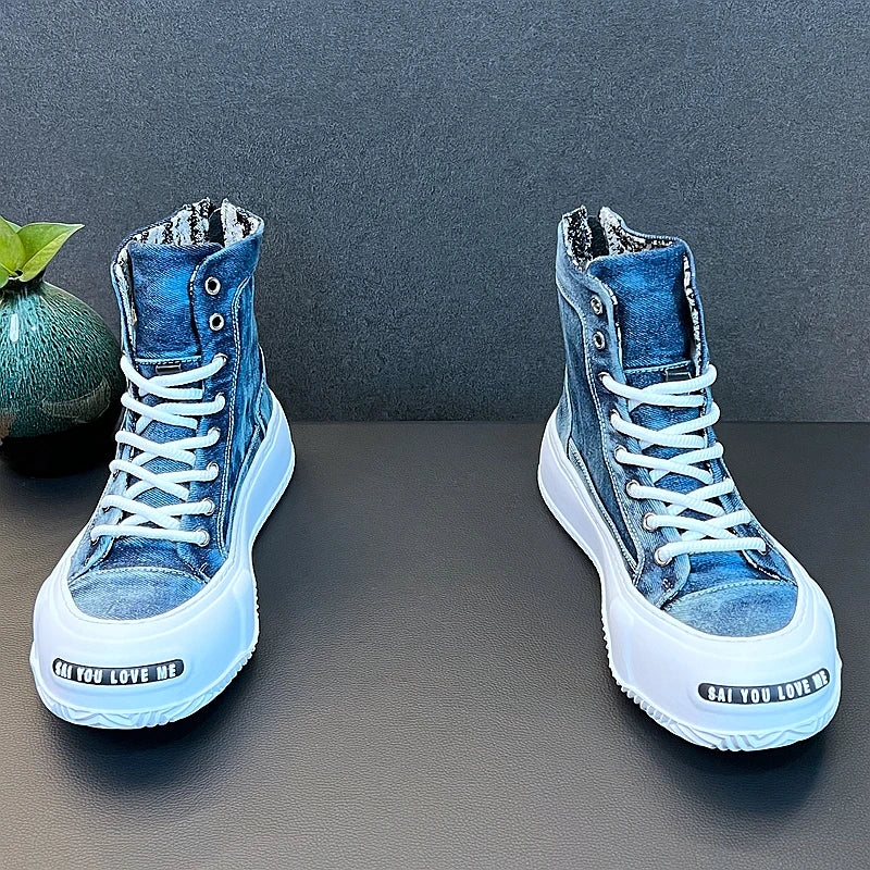 Men's Denim Chunky Ankle Boots Sneakers