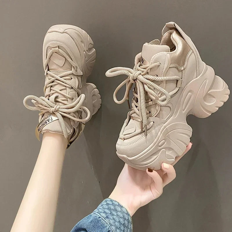 Women's Lace-Up High Platform Chunky Walking Sneakers, 10CM